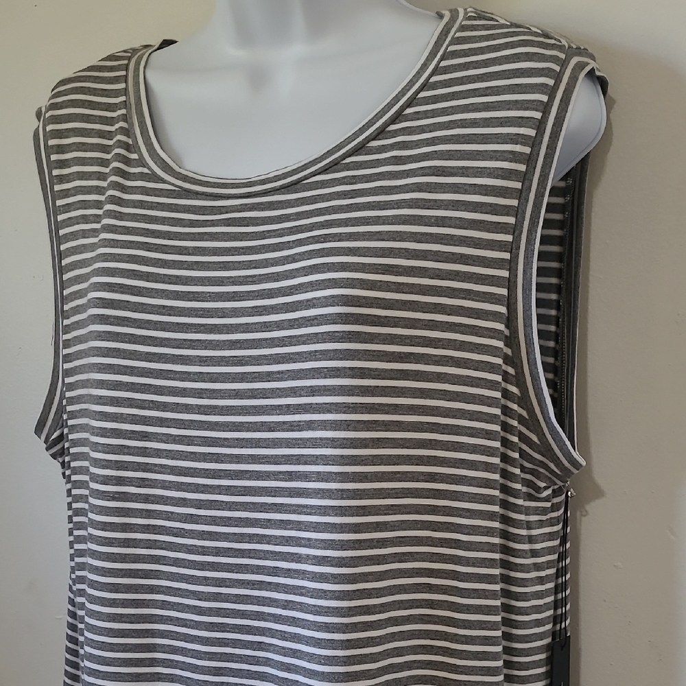 Tahari Black and White Striped Tank Top